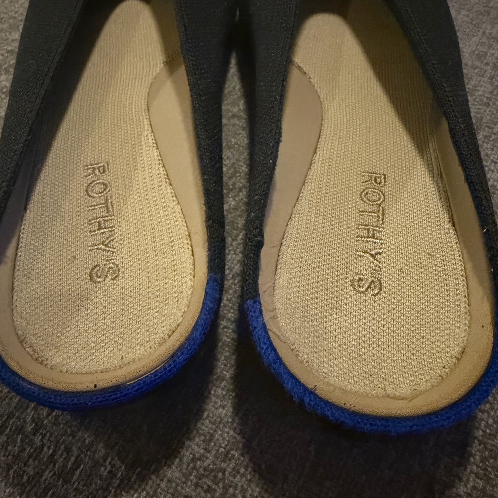 Rothy's Black Pointed Flats with Blue Heel Trim - Picture 3 of 7